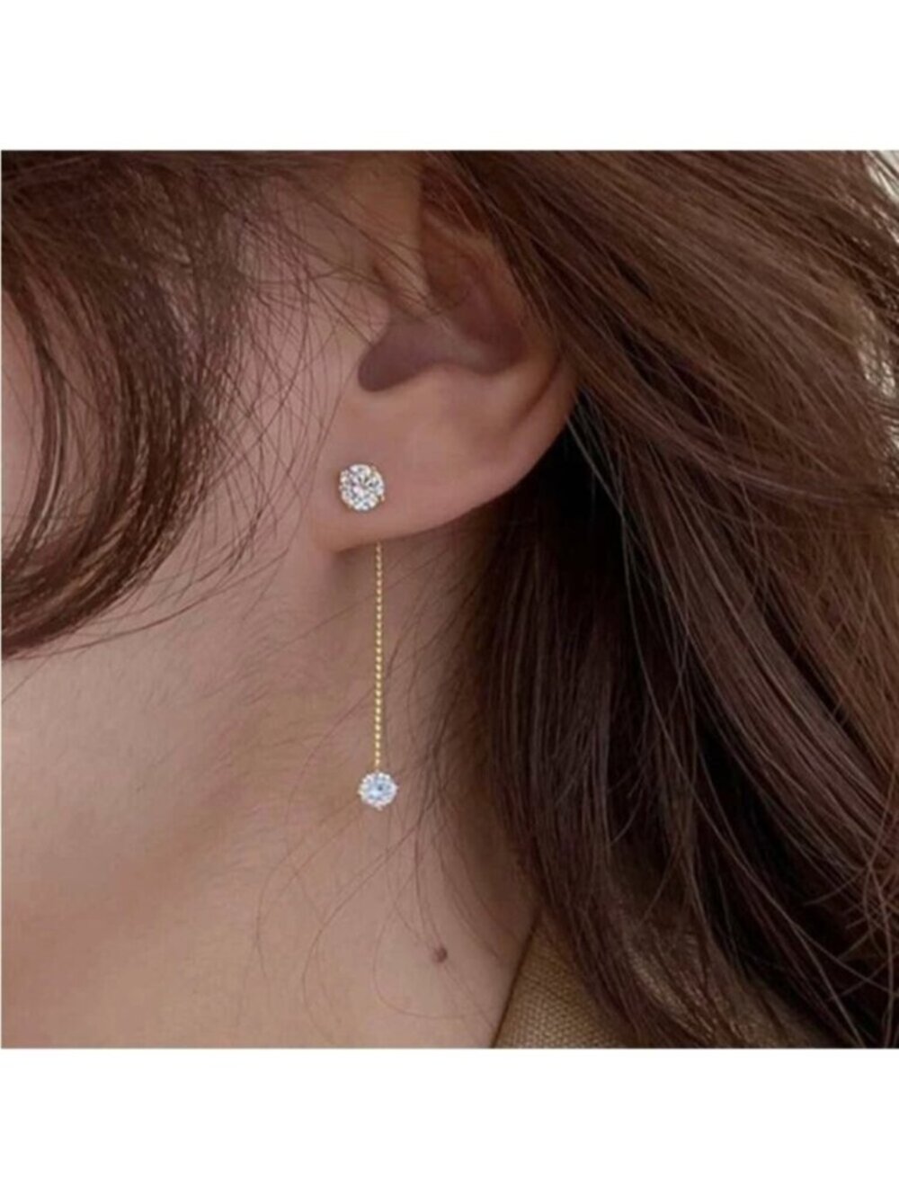 Gold Plated Stainless Steel Rhinestone Drop Chain Earrings